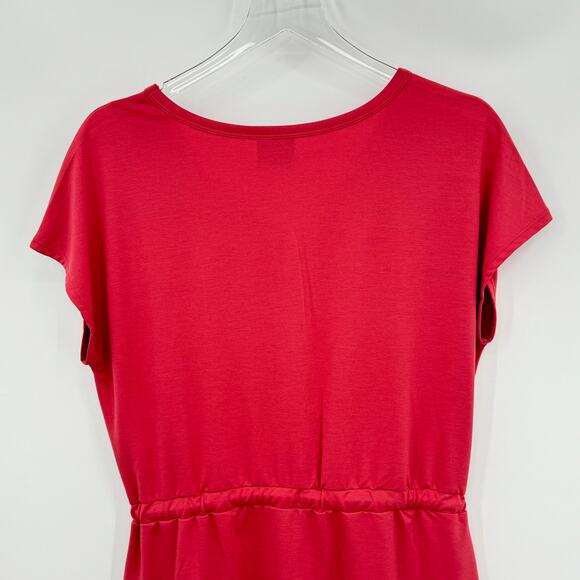 32 Degrees Cool dress stretch knit V neck drawstring waist pockets coral size M - Picture 5 of 8